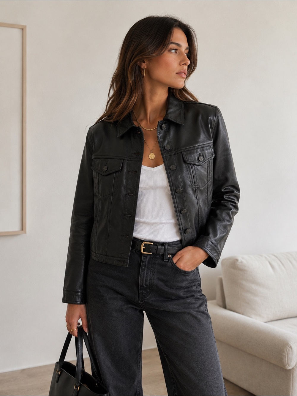 Vintage GAP Leather Trucker Jacket | Small